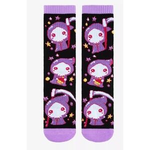 Hot Topic Crew Socks Unisex OS Black Purple Pixel Art Grim Reaper Goth